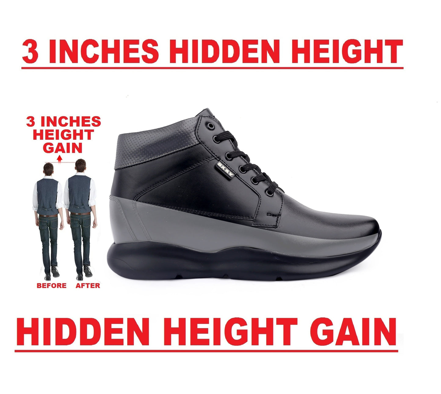 Bxxy's Men's 3 Inch Hidden Height Increasing/Elevator Casual Lace-up Outdoor Sneaker Boot
