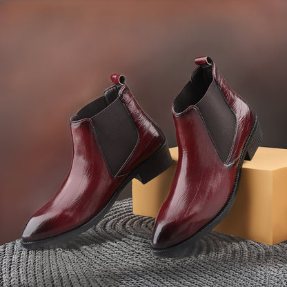 Men’s Fashion Croc Texture Boots – Slip-On Style with Side Buckle & Heel