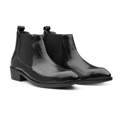 Men’s Fashion Croc Texture Boots – Slip-On Style with Side Buckle & Heel
