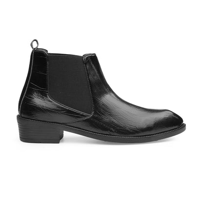 Men’s Fashion Croc Texture Boots – Slip-On Style with Side Buckle & Heel