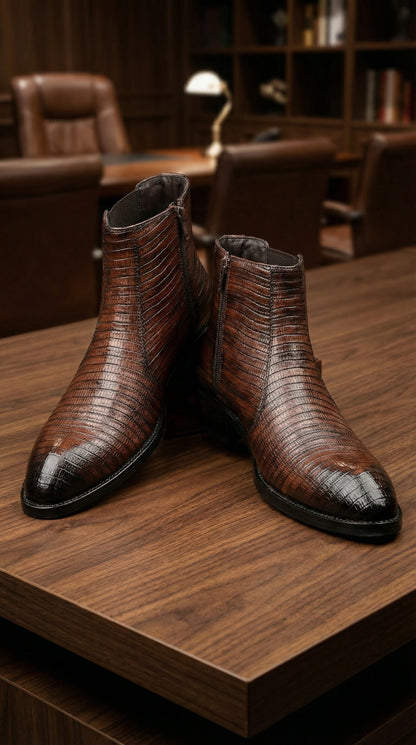 Classic Croc-Embossed Chelsea Boot for Modern Gentlemen