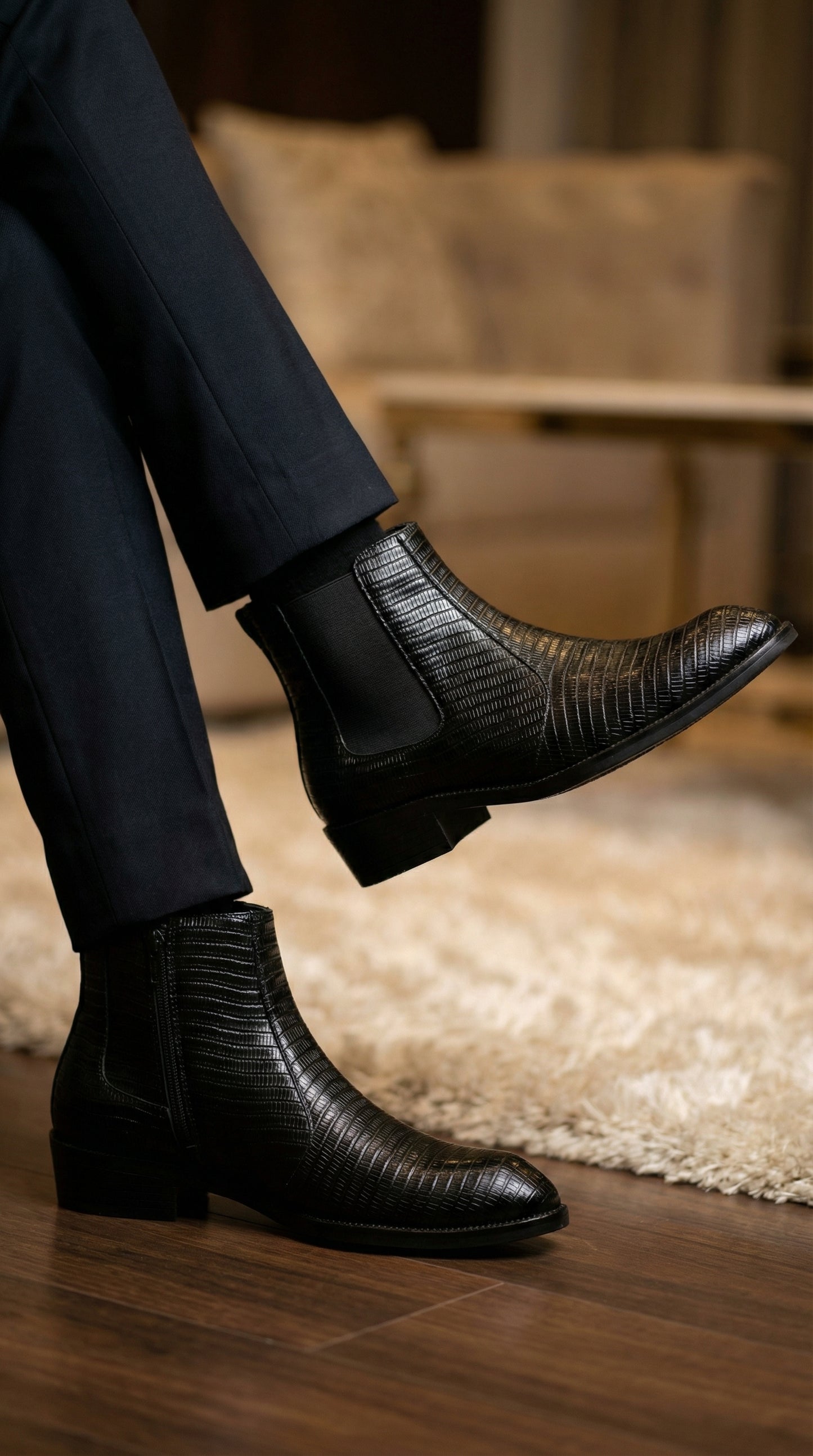 Classic Croc-Embossed Chelsea Boot for Modern Gentlemen