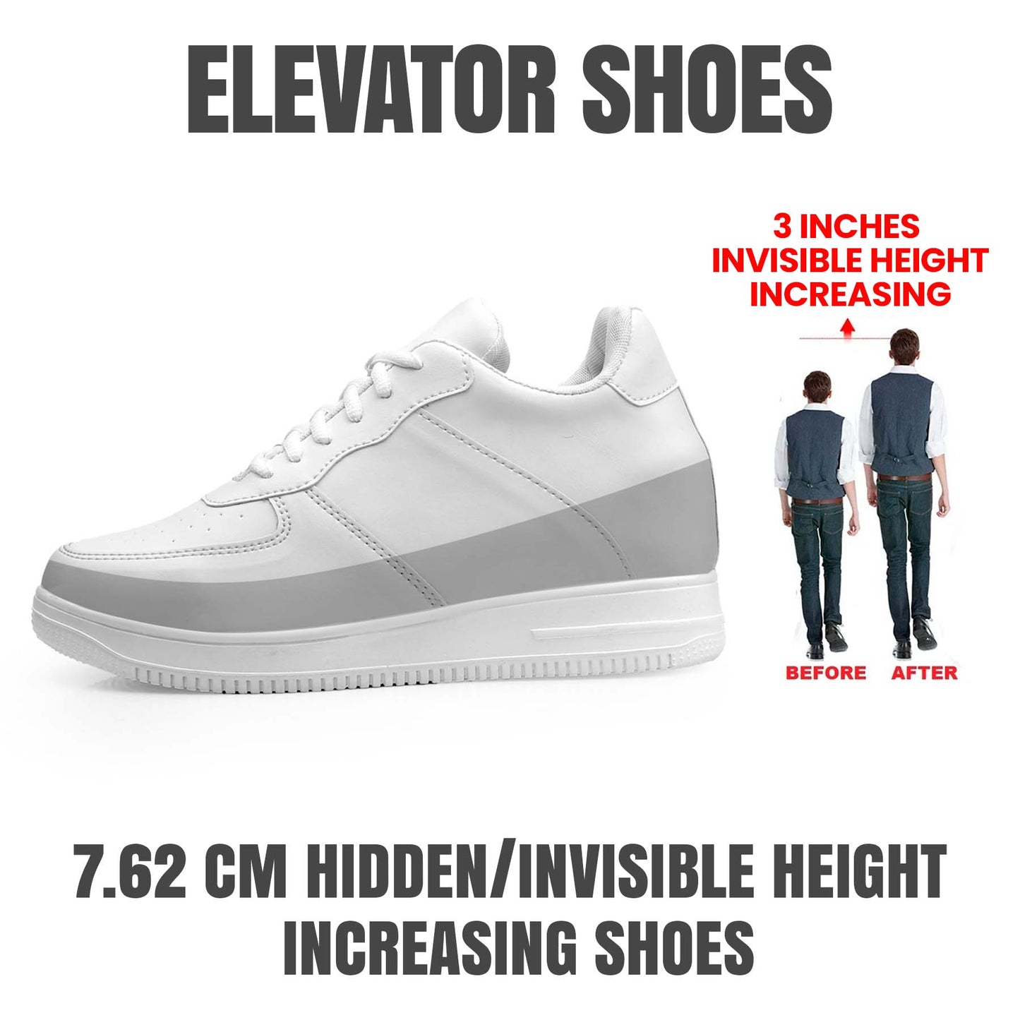 BXXY Invisible Height Boost Shoes for Men 3 Inch Lift Casual Sneakers