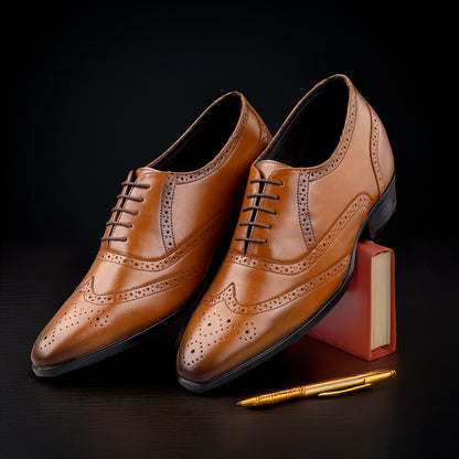 BXXY 3.5 Inches Height Increasing Formal Lace-up Brogue Shoes For Men