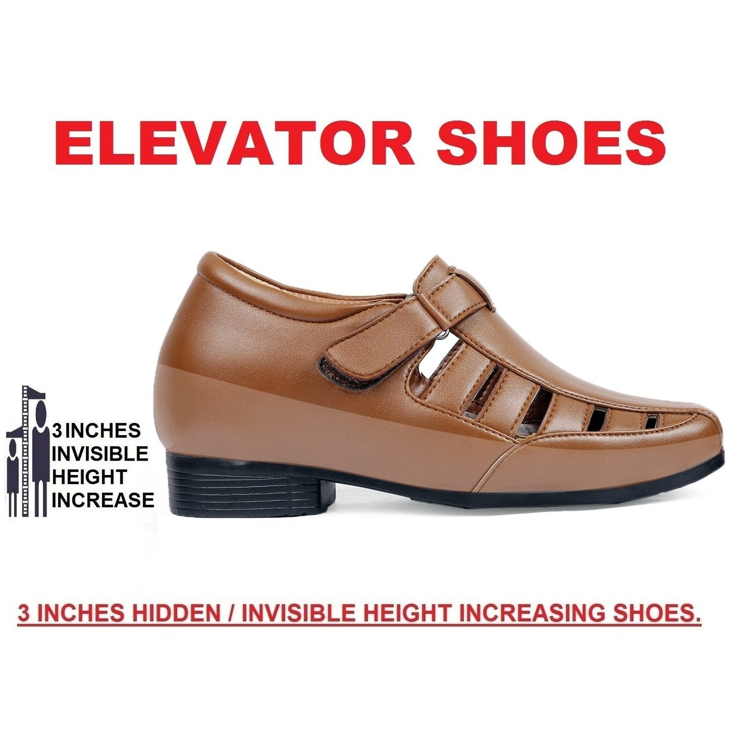 Bxxy's 3 Inch Hidden Height Increasing Elevator Faux Leather Sandals for Men