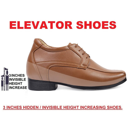 Men's 3 Inches Elevator Faux Leather Semi Suede Classic Party Wear Lace-up Shoes