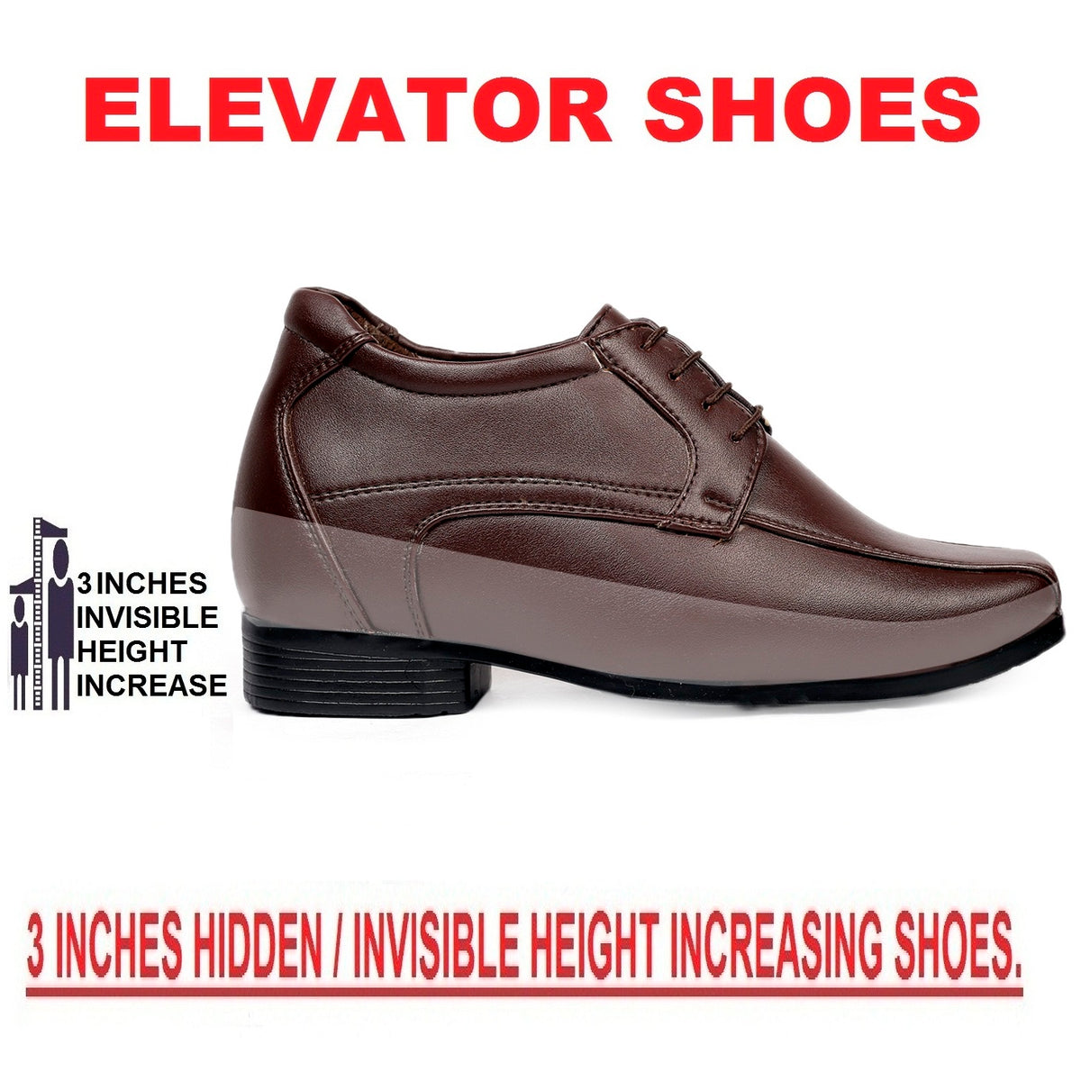 Mens 3 Inches Hidden Height Elevator Partywear Lace up Formal Shoes