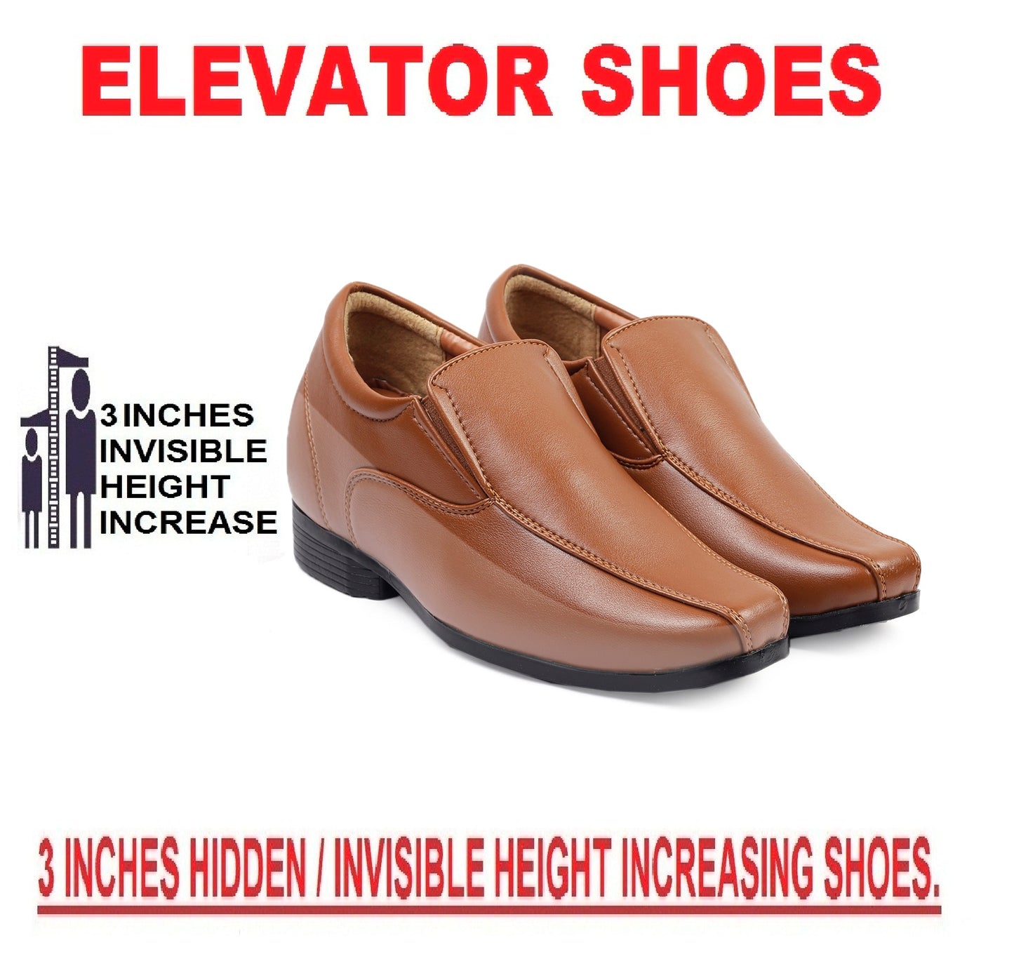 BXXY Men's Hidden Height Increasing Faux Leather Formal Moccasin Slip-on Elevator Shoes