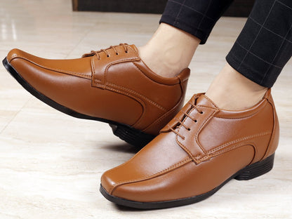 Men's 3 Inches Elevator Faux Leather Semi Suede Classic Party Wear Lace-up Shoes