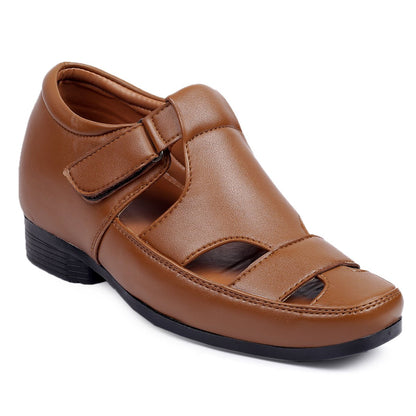 Bxxy's 3 Inch Hidden Height Increasing Elevator Roman Vegan Leather Sandals for Men