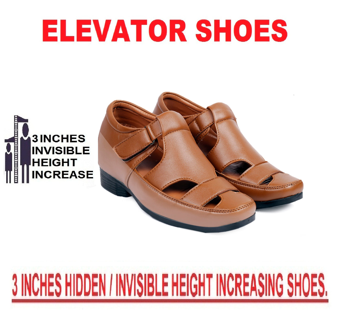 Men's All New 3 Inch Hidden Height Increasing Office Wear Elevator Roman Sandals
