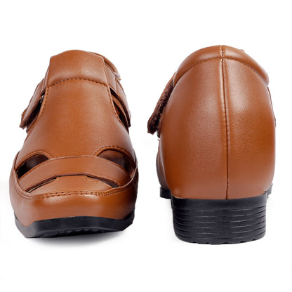 Bxxy's 3 Inch Hidden Height Increasing Elevator Roman Vegan Leather Sandals for Men