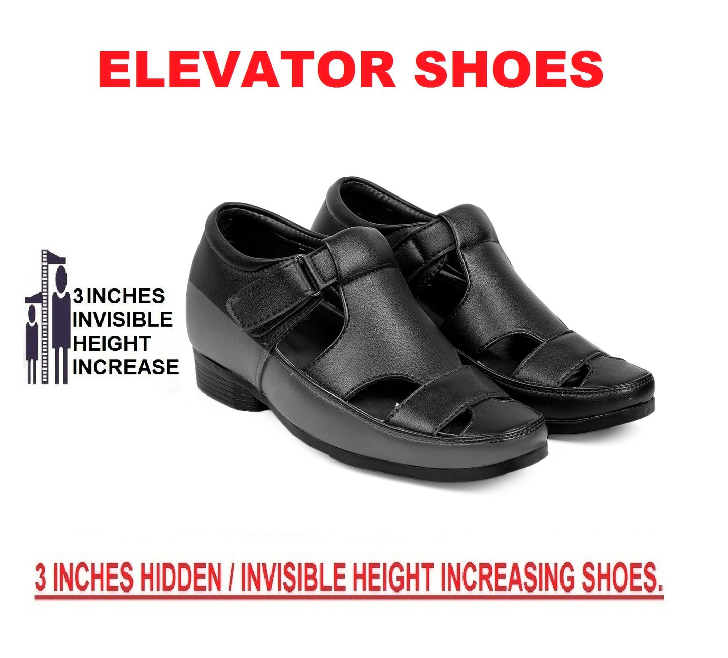 Men's All New 3 Inch Hidden Height Increasing Office Wear Elevator Roman Sandals