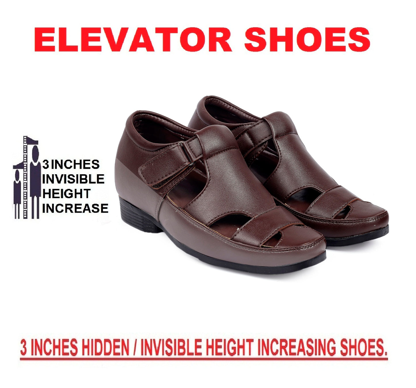 Men's All New 3 Inch Hidden Height Increasing Office Wear Elevator Roman Sandals