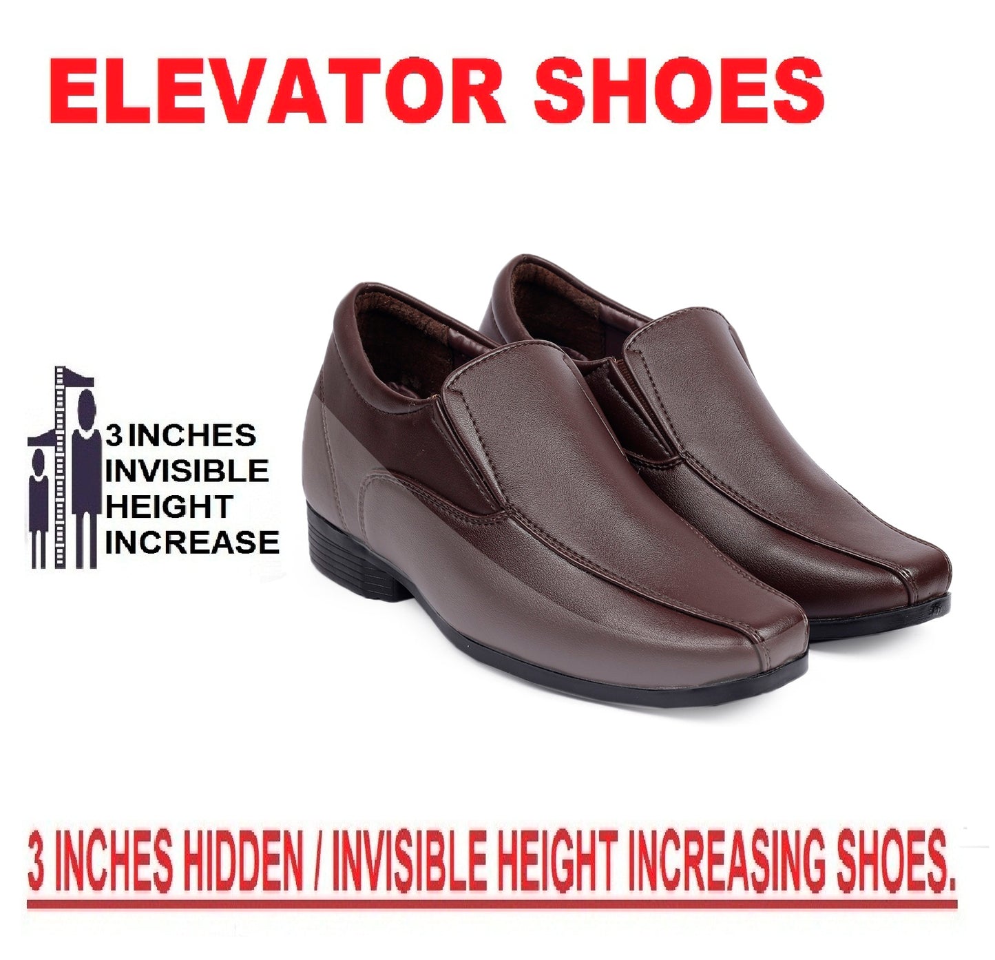 BXXY Men's Hidden Height Increasing Faux Leather Formal Moccasin Slip-on Elevator Shoes
