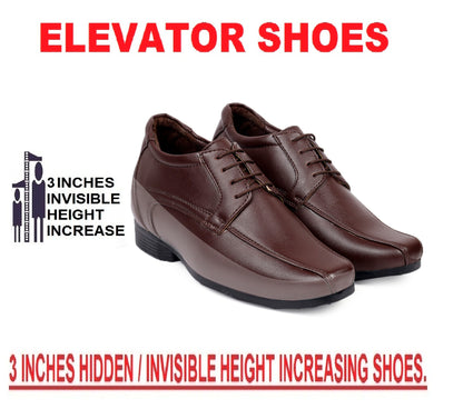 Bxxy's 3 Inches Hidden Height Classic Party Wear Lace-up Shoes for Men