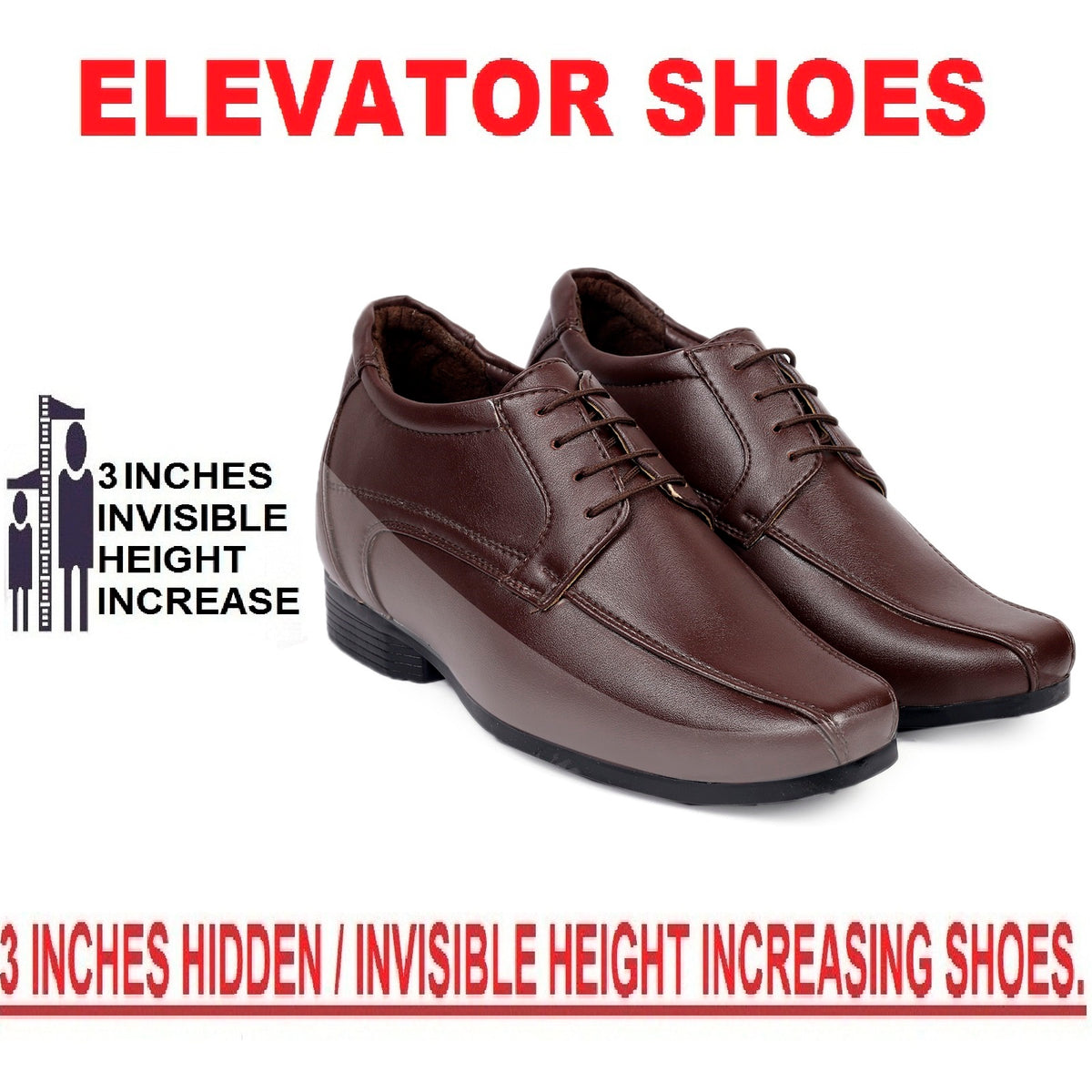 Mens 3 Inches Hidden Height Elevator Partywear Lace up Formal Shoes