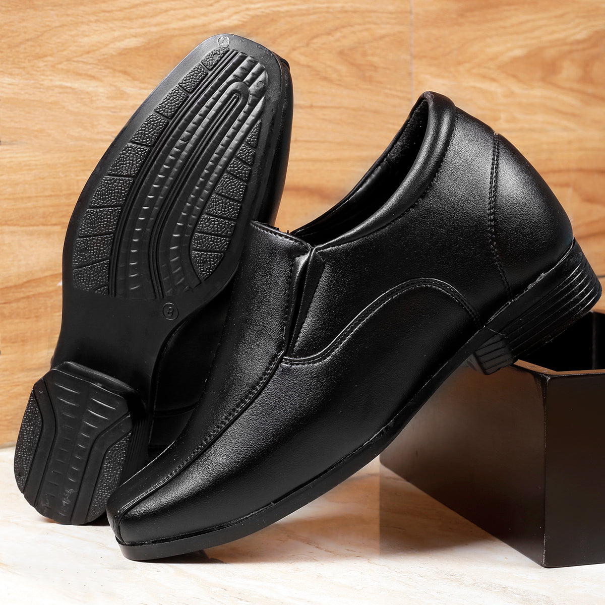 BXXY Men's Hidden Height Increasing Faux Leather Formal Moccasin Slip-on Elevator Shoes