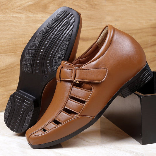 Bxxy's 3 Inch Hidden Height Increasing Elevator Faux Leather Sandals for Men