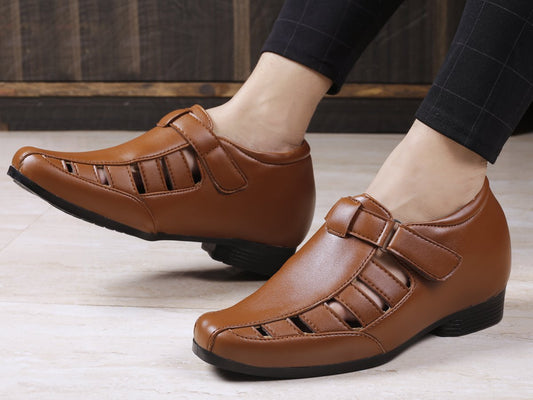 Bxxy's 3 Inch Hidden Height Increasing Vegan Leather Roman Sandals for Men
