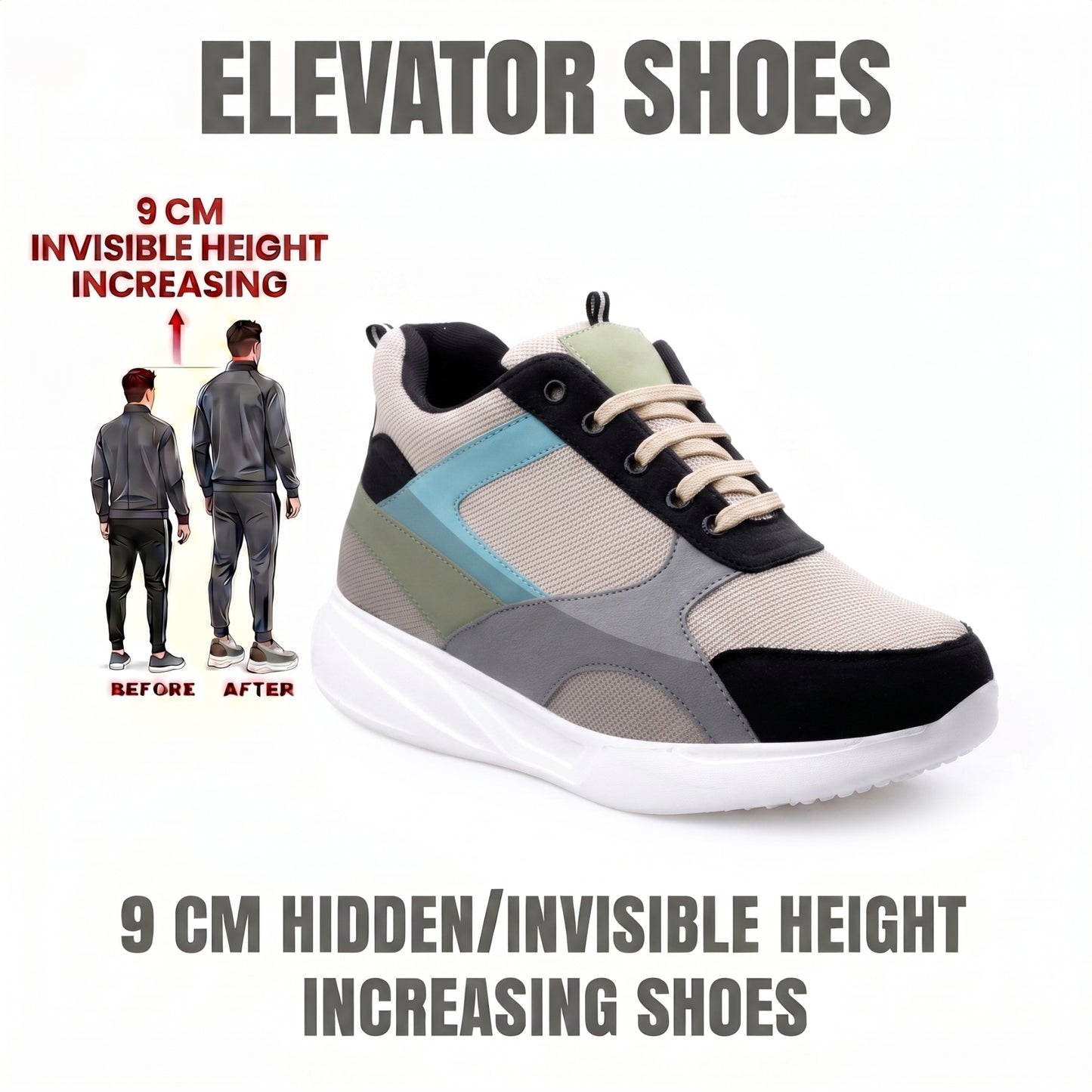 BXXY Mens 9 CM Hidden Height Increasing Shoes with EVA Sole