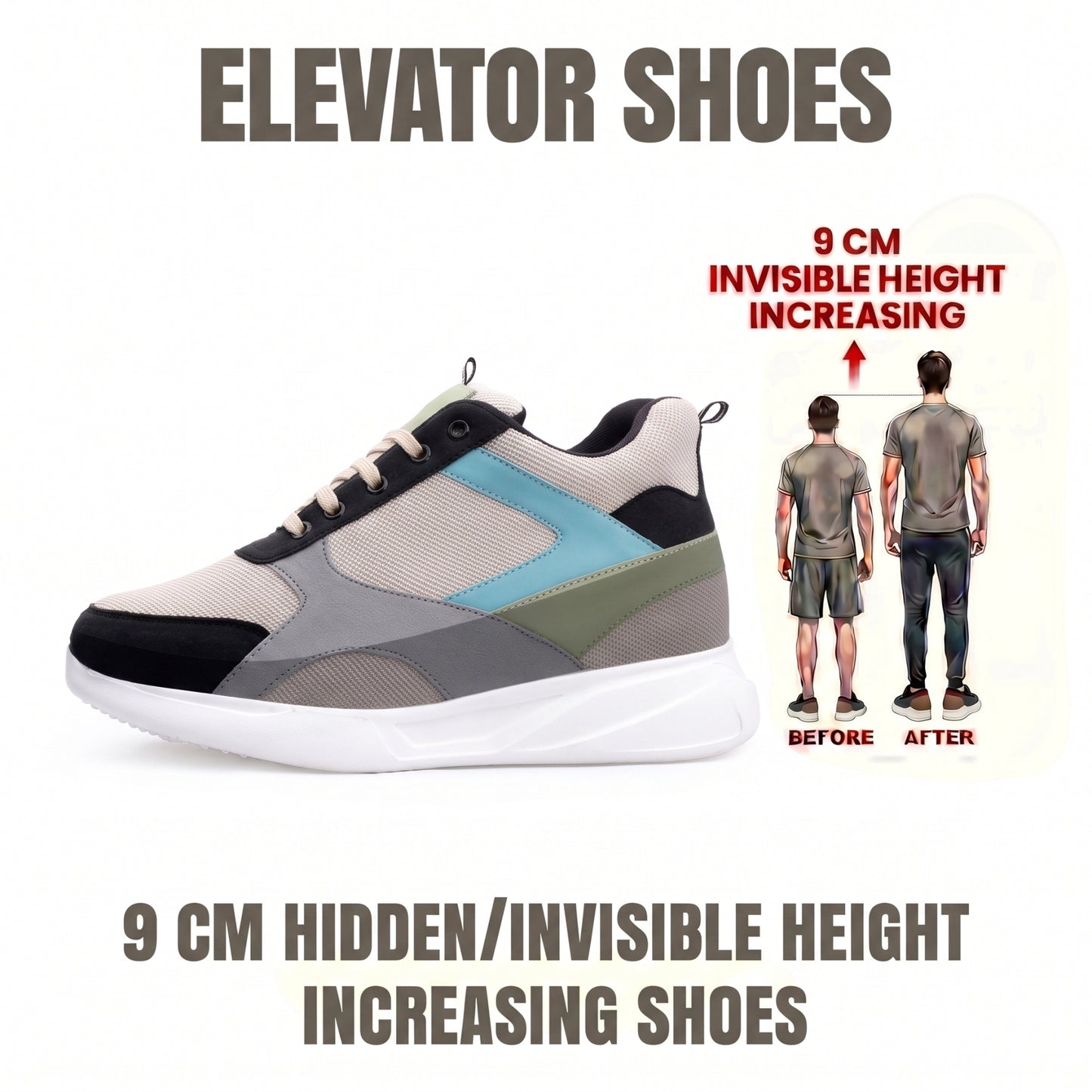 BXXY Mens 9 CM Hidden Height Increasing Shoes with EVA Sole