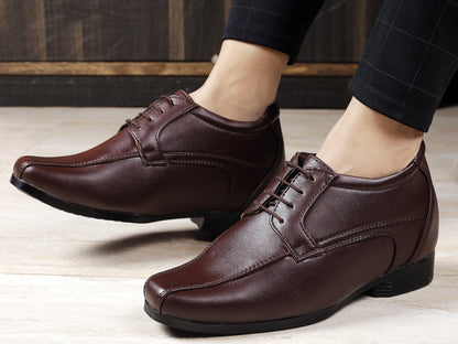 Men's 3 Inches Elevator Faux Leather Semi Suede Classic Party Wear Lace-up Shoes