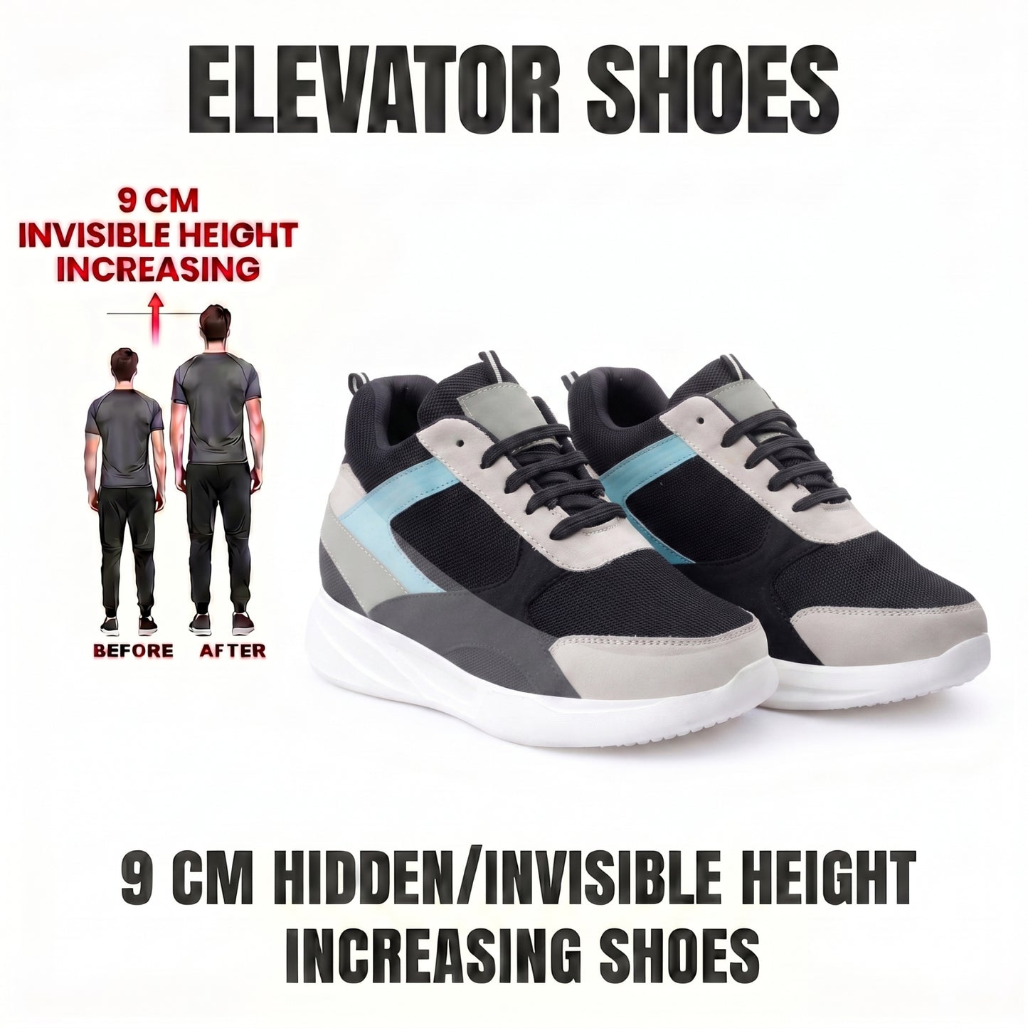 BXXY Mens 9 CM Hidden Height Increasing Shoes with EVA Sole