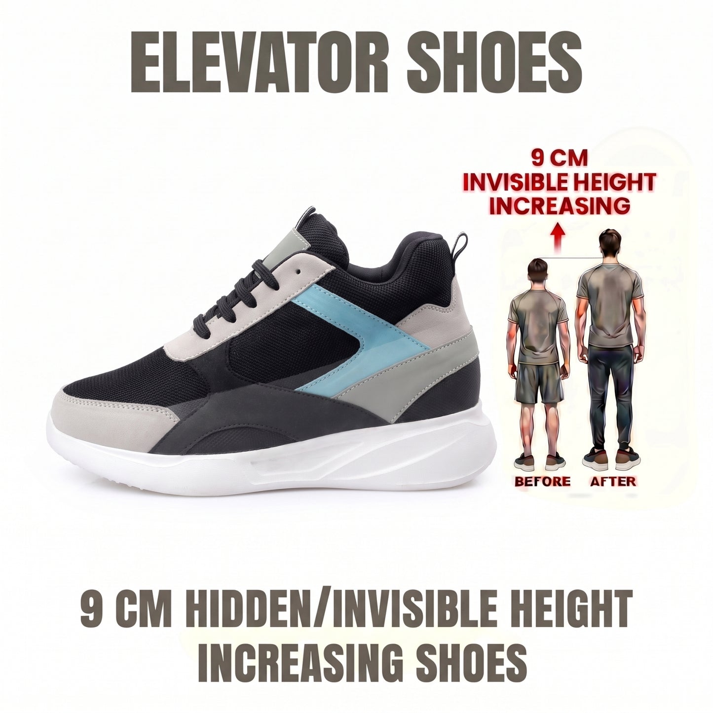 BXXY Mens 9 CM Hidden Height Increasing Shoes with EVA Sole