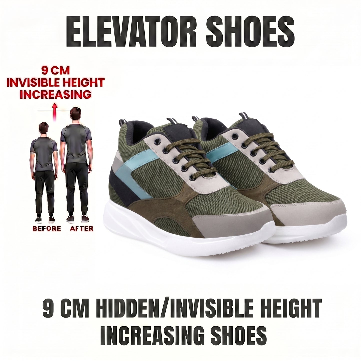 BXXY Mens 9 CM Hidden Height Increasing Shoes with EVA Sole