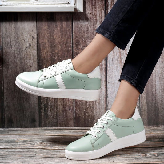 Women's casual sneakers feature a classic lace-up design