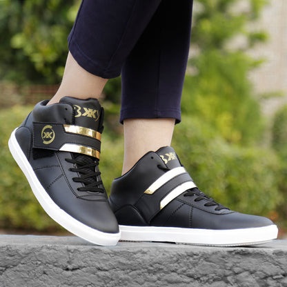 Men/s Faux Leather Casual Sneakers With Lace And Strap Boots
