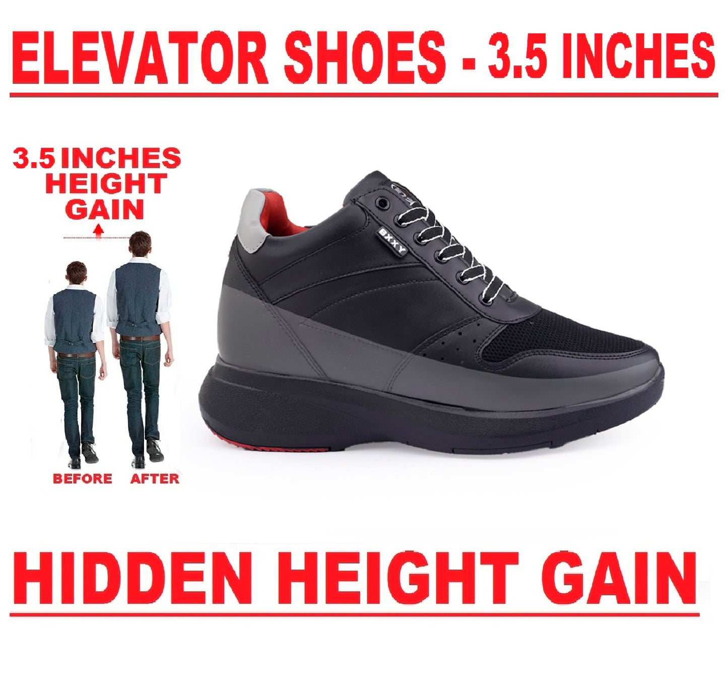 Bxxy Men's 3.5 Inch Hidden Height Increasing Elevator Casual Lace-up Outdoor Sneaker Boot
