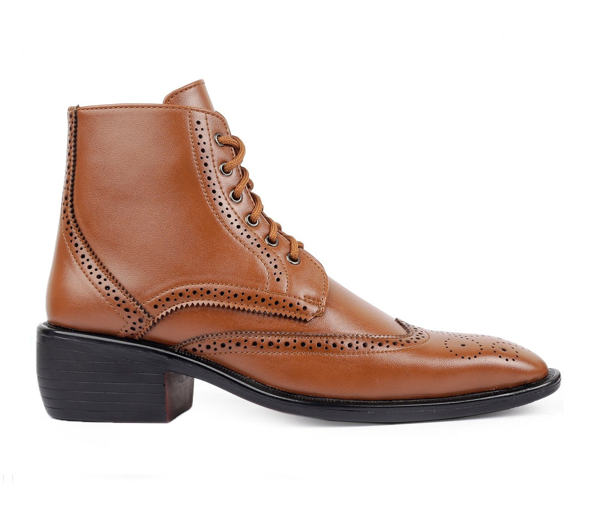 Bxxy's Men's Height Increasing Semi-Formal Cow Boy Ankle Zipper Lace-Up Brogue Boots