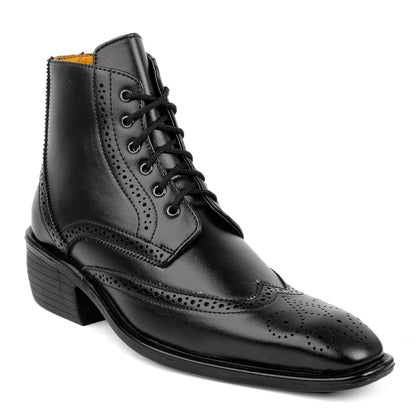 Bxxy's Men's Height Increasing Semi-Formal Cow Boy Ankle Zipper Lace-Up Brogue Boots