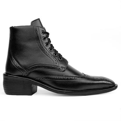 Bxxy's Men's Height Increasing Semi-Formal Cow Boy Ankle Zipper Lace-Up Brogue Boots