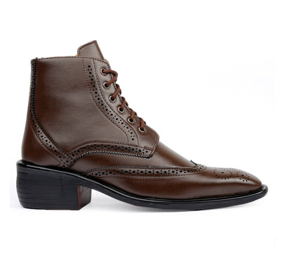 Bxxy's Men's Height Increasing Semi-Formal Cow Boy Ankle Zipper Lace-Up Brogue Boots