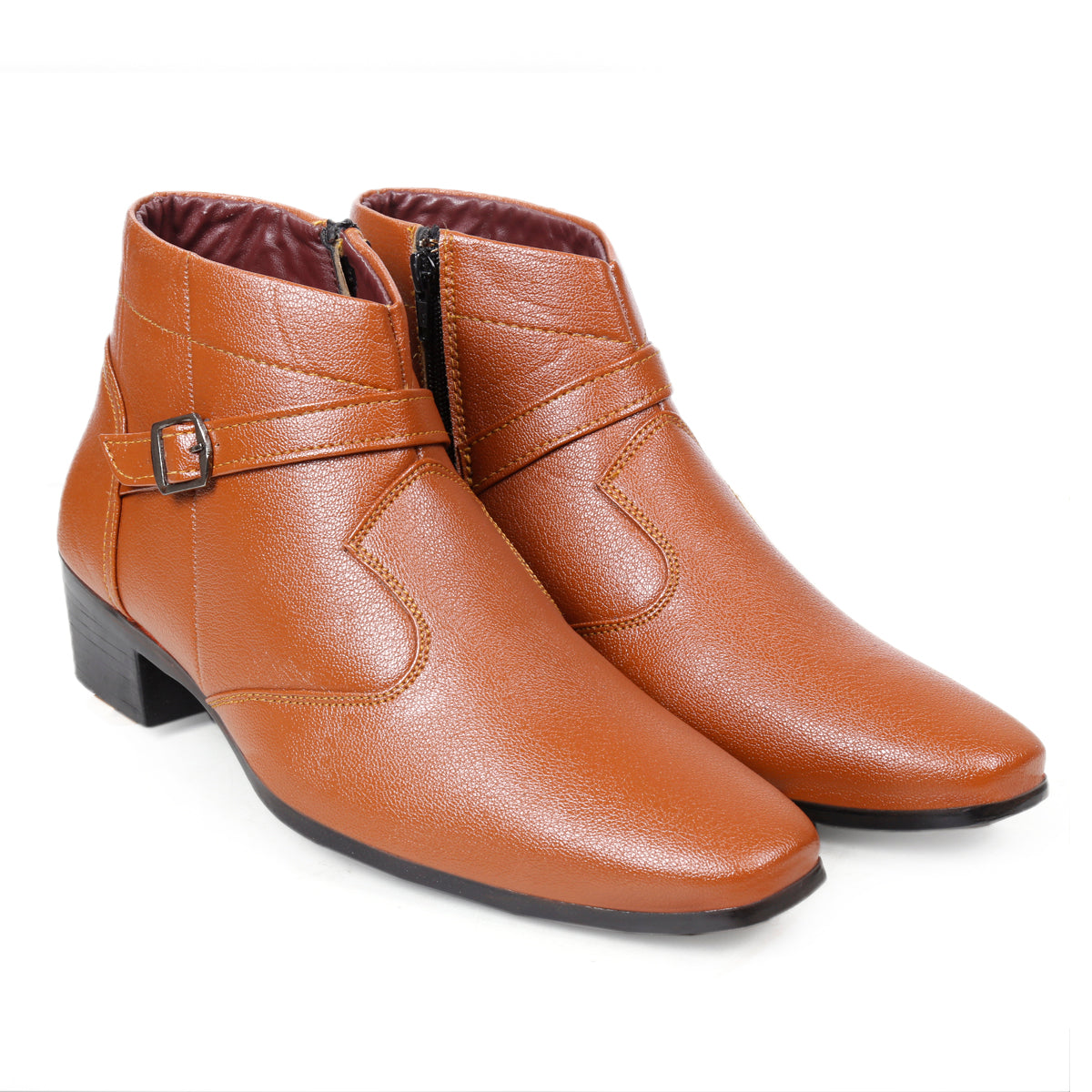 BXXY Men's Height Increasing Vegan Leather Ankle Length Boots