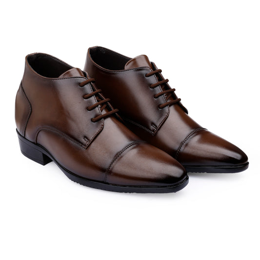 Mens Brown Hidden Height Formal Boots Premium Elevator Shoes