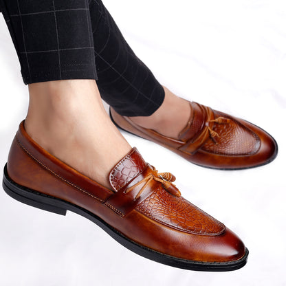 Bxxy's Vegan Leather Tassel Shimmer Wedding Wear Slip-ons for Men