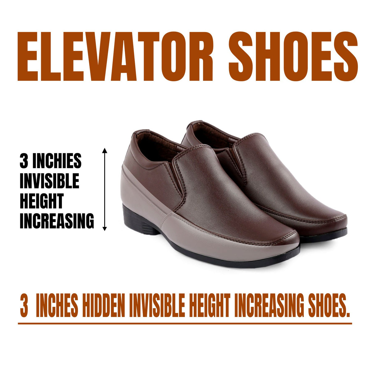 BXXY Mens 3 Inches Hidden Height Increasing Formal Wear Slipon Shoes