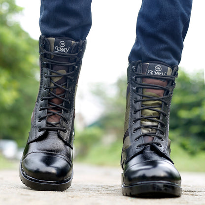 BXXY Men's Pure Leather High Ankle Army Boots