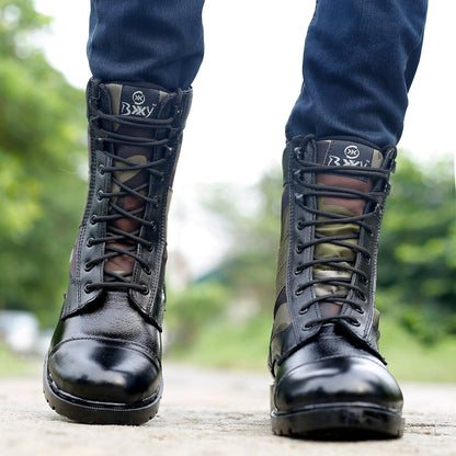 BXXY Men's Pure Leather High Ankle Army Boots