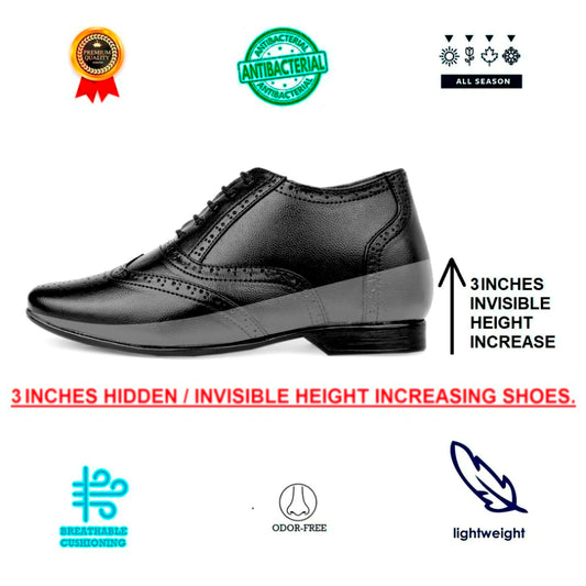 Men's 3 Inch Hidden Height Increasing Formal Work Wear Brogue Oxford Shoes