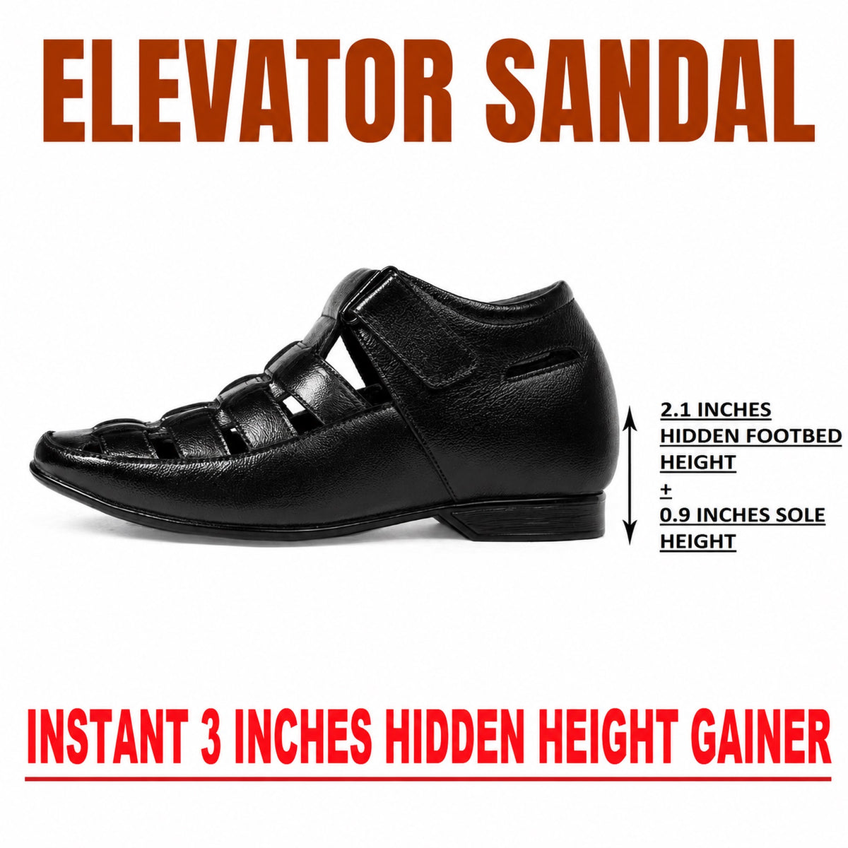 BXXY 3 Inches Height Increasing Casual Roman Sandals Instant Height Gainer shoe for Men