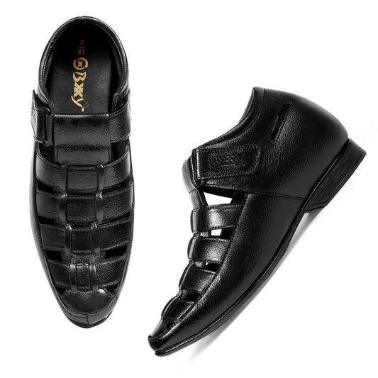 BXXY 3 Inch (7.6 cm) Height Increasing Casual Leather Roman Sandals for All Occasions (Instant 3 Inches Hidden Height Gainer)