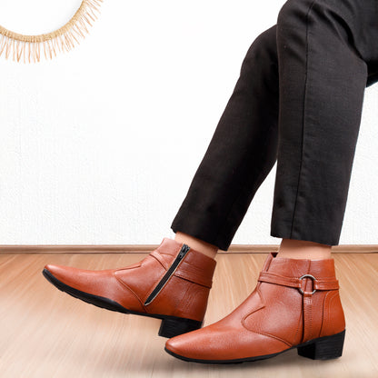 BXXY 2 Inch Height Increasing Office Wear Zipper and Buckle Boots
