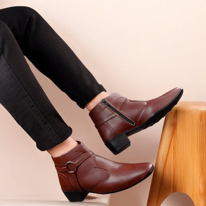 BXXY 2 Inch Height Increasing Office Wear Zipper and Buckle Boots