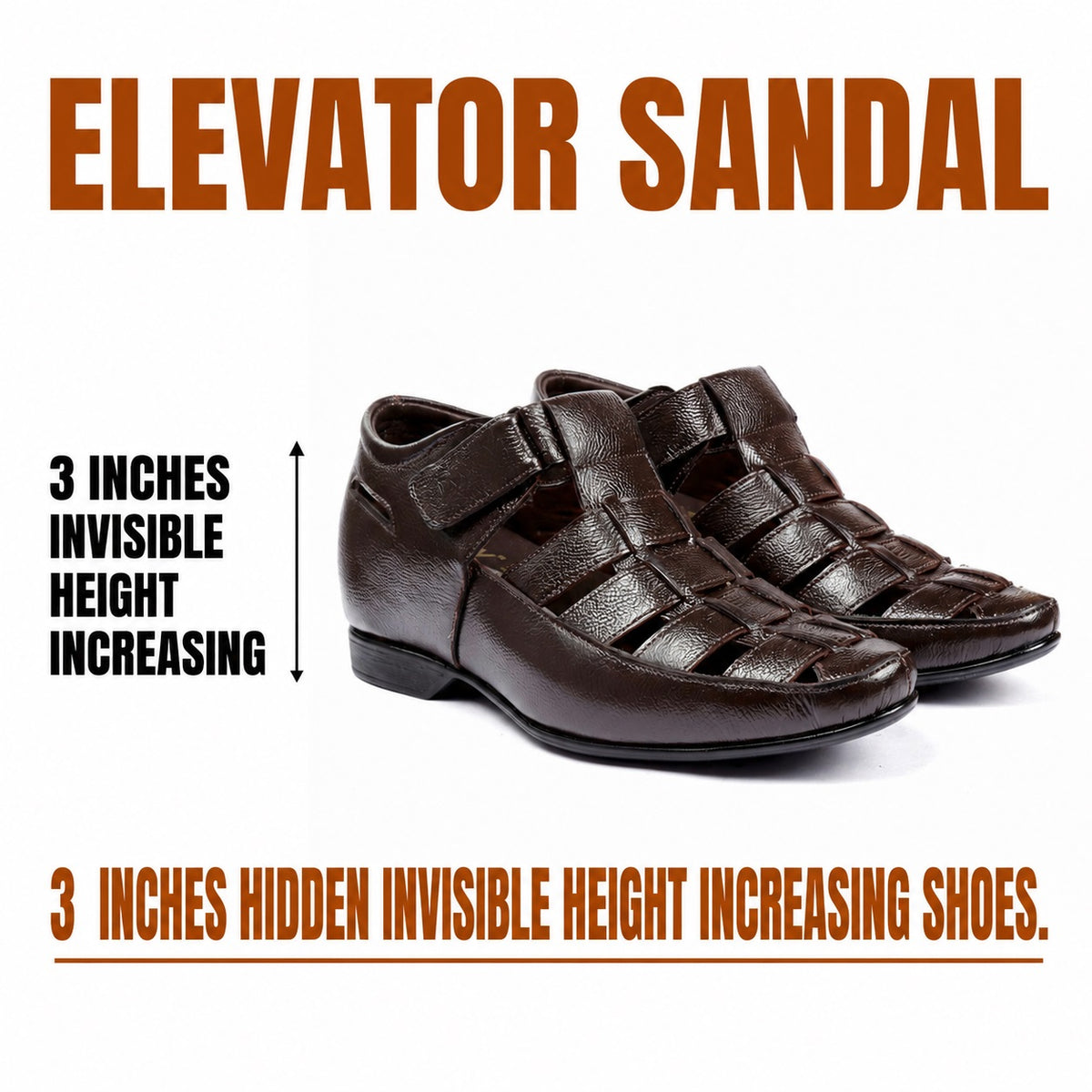 BXXY 3 Inches Height Increasing Casual Roman Sandals Instant Height Gainer shoe for Men