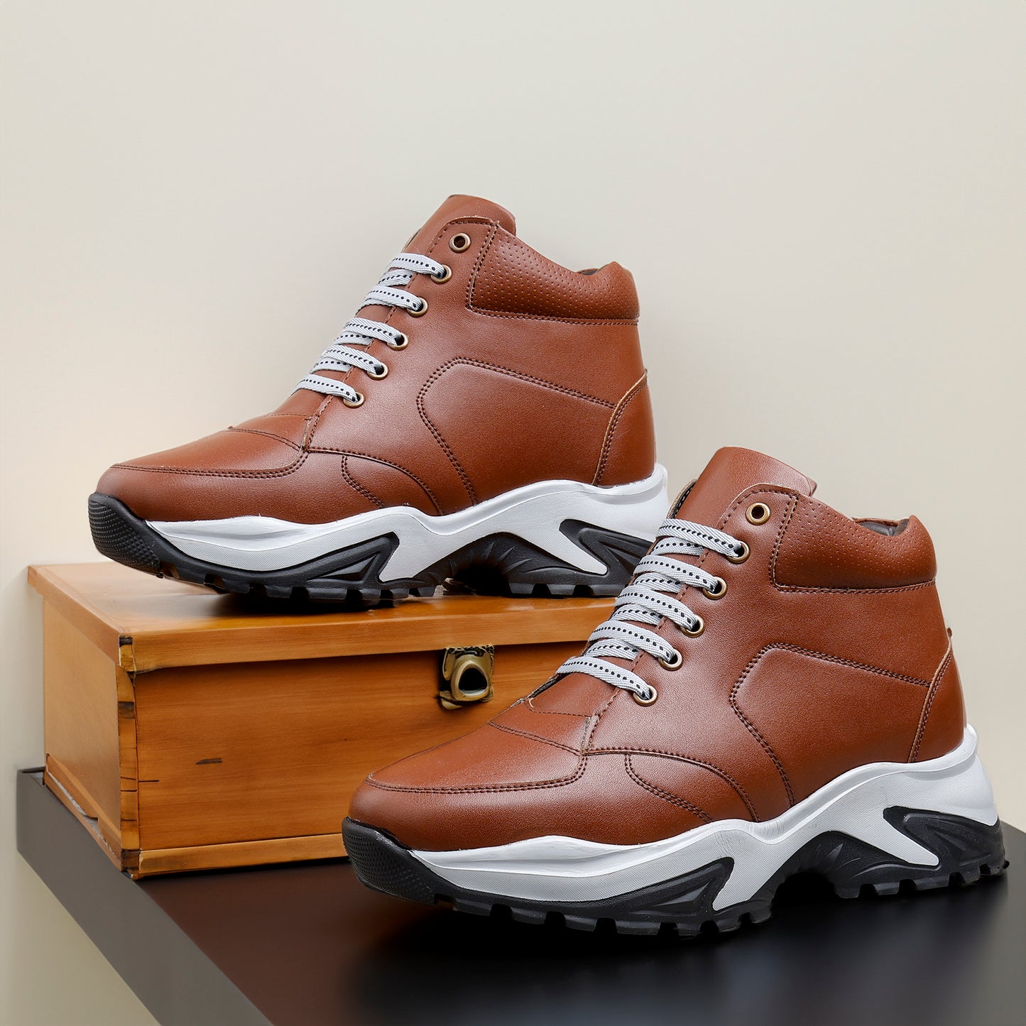 Men's 3 Inch Hidden Height Increasing Stylish Lace-up Boots